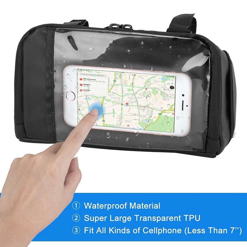 WOTOW Bike Waterproof Handlebar Bag, Bicycle Front Basket Pack with Touch Screen Phone Holder, Reflective Storage Pouch 3L for Men Women Kids Outdoor Road MTB Cycling - Image 3